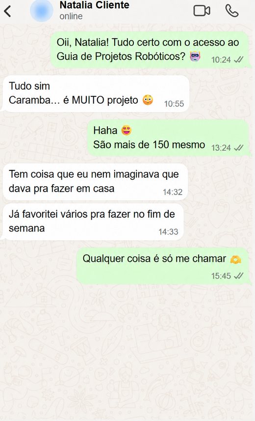 Print de depoimento real de cliente no WhatsApp