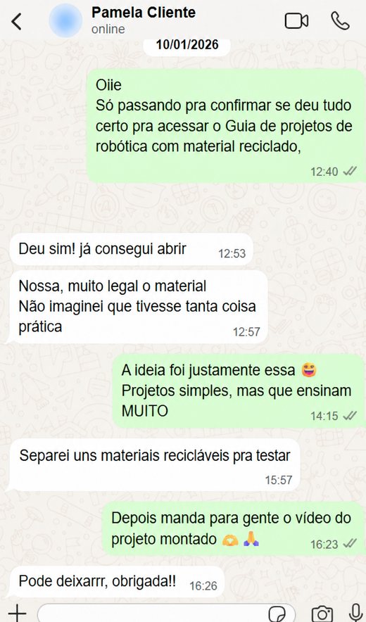 Print de depoimento real de cliente no WhatsApp