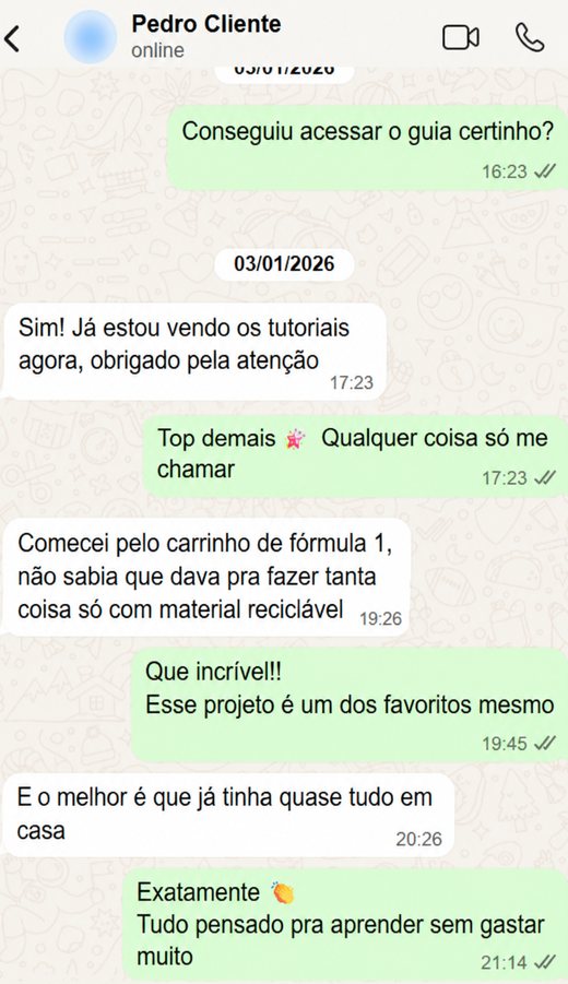 Print de depoimento real de cliente no WhatsApp