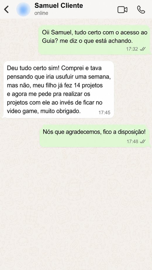Print de depoimento real de cliente no WhatsApp
